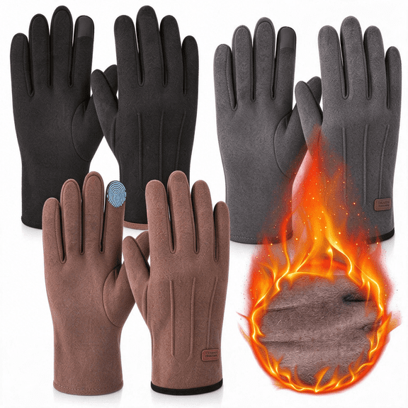 Bocaoying 3-Pack Men's Winter Touchscreen Gloves, Windproof Thermal Fleece Lined Gloves for Driving, Cycling & Outdoor Cold Weather