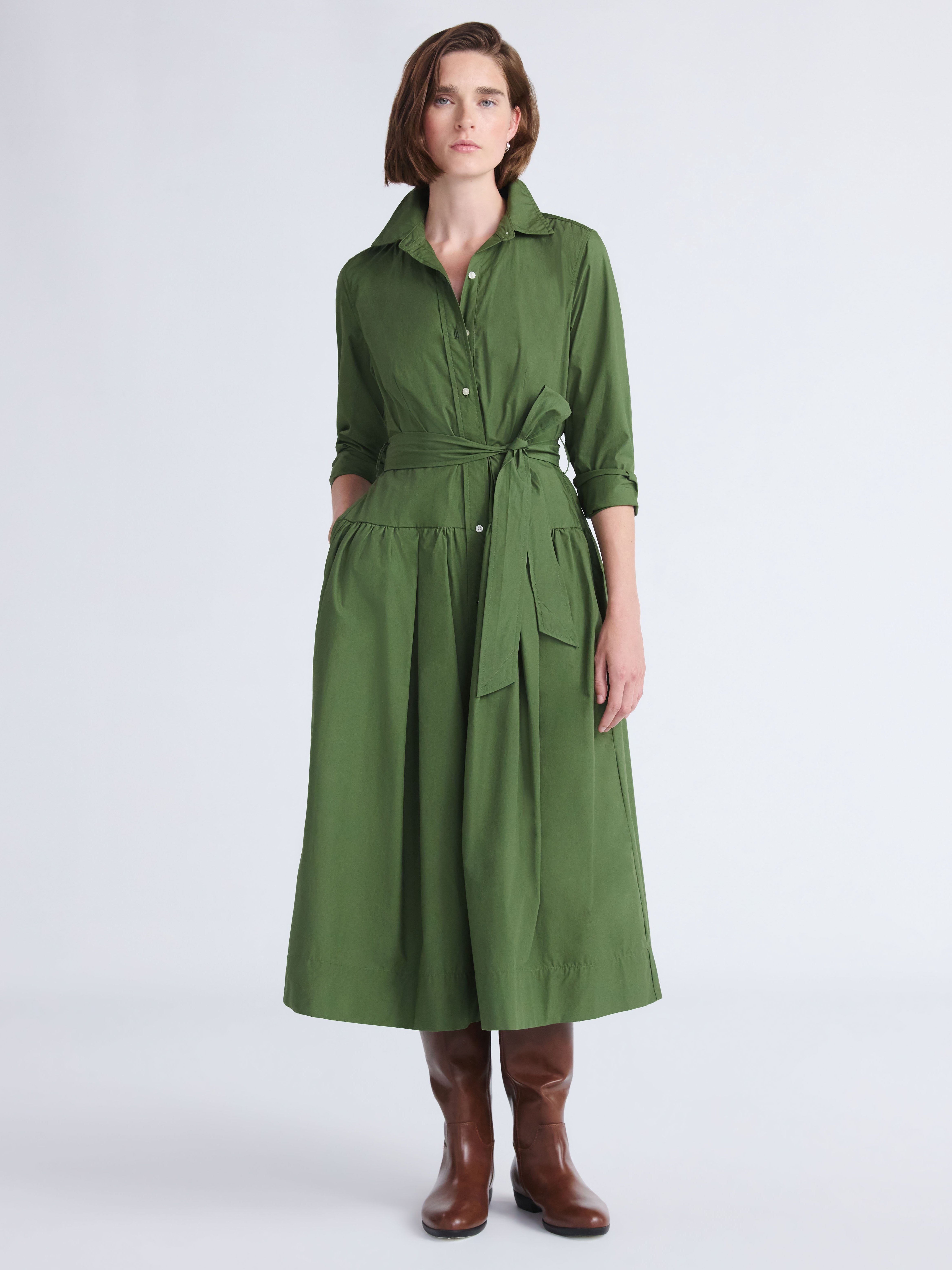 Free Assembly Women's and Women’s Plus Belted Cotton Maxi Shirtdress with Long Sleeves, Sizes XS-4X