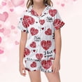 thumbnail image 3 of Kids Silk Pajamas Girls Button Down Short Sleeve Loungewear Clothes Set Soft Valentine's Day Pjs Heart Print Sleepwear Set 2-Piece Sleepwear Pjs for Kids(Red,12-13 Years), 3 of 5