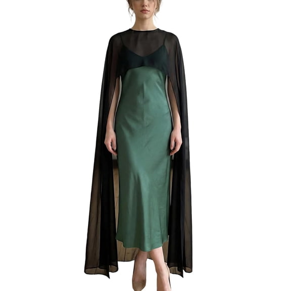 QASIEATN Women's Popular Shawl Wraps Women Chiffon Shawl Cape Mesh Poncho Top Capelets for Evening Dress Shawl Cover Up Wedding Fall Fashion Accessories