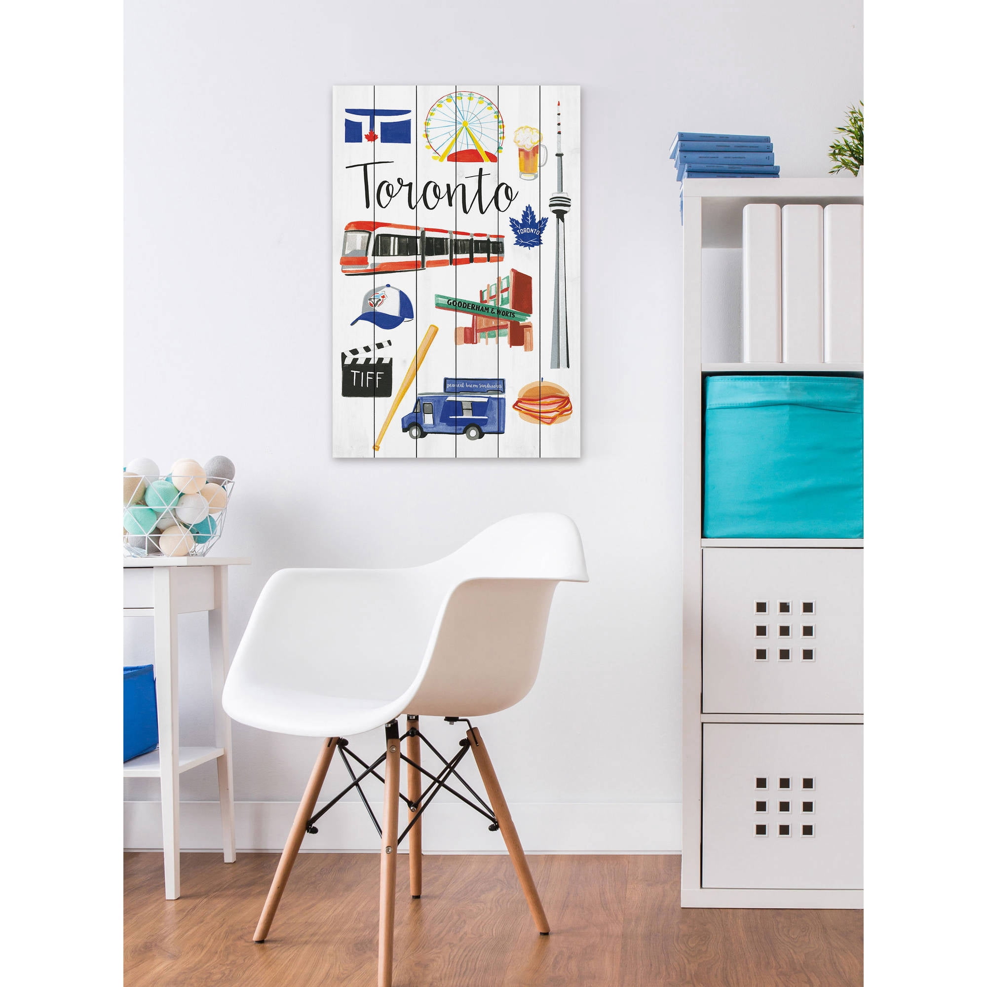 Marmont Hill "Travel Toronto" By Molly Rosner Painting Art Print On White Wood, 12.0" x 1.5"