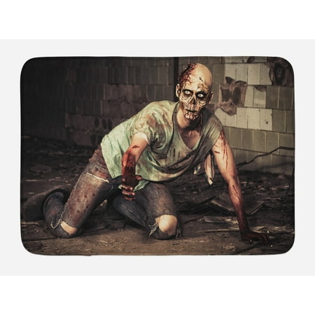 - Zombie Bath Mat, Halloween Scary Dead Man in the Old Building with Bloody Head Nightmare Theme, Non-Slip Plush Mat Bathroom Kitchen Laundry Room Decor, 29.5 X 17.5 Inches, Grey Mint Peach, Ambesonne