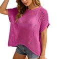 thumbnail image 4 of XINPING Womens Spring Tops 2026 Summer Shirts Crochet Cap Short Sleeve Knitted Sweater Pullover Cute Crew Neck Beach Vacation Cover Ups S, 4 of 8