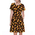 thumbnail image 1 of Bixox Robe d'Été à Manches Courtes pour Femmes Robe Ample Longueur Genou avec Poches-Peanuts5, 1 of 7