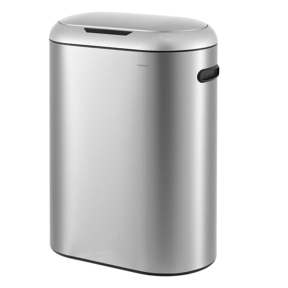 happimess Robo Kitchen 13.2-Gallon Slim Oval Motion Sensor Touchless Trash Can with Touch Mode, Platinum Silver, HPM1016A
