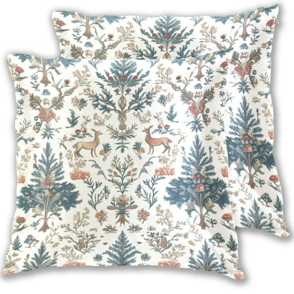 Deer and Pine Print Throw Pillow Covers 16x16 Inch 2 Packs Decorative Square for Living Room Couch Bed Sofa