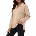 thumbnail image 3 of Vivianyo HD Women's Point Collar Split V Neck Long Sleeve Top, Side Slit Loose Fit Pullover Shirt for Autumn Commuting Casual Daily Activities, Sizes S-3XL, 3 of 8