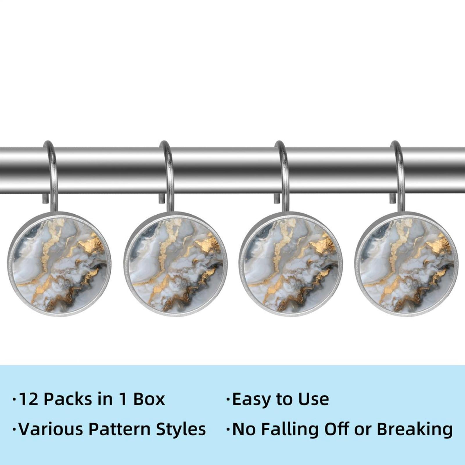 HemaKayy 12 Pcs Shower Curtain Hooks Bathroom Decorative Accessories Gold Foiled Marble Texture