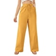thumbnail image 3 of Women's Pants Casual Elastic High Waisted Wide Leg Pants Yellow S Palazzo Pants with Pockets, 3 of 5