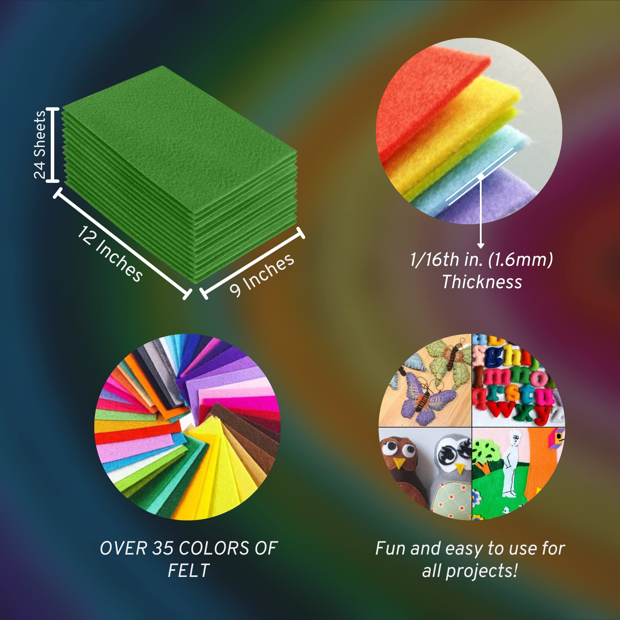 FabricLA Acrylic Felt Sheets For Crafts - Soft Precut 9" X 12" Inches (22.5cm X 30.5cm) Felt Squares - Use Felt Fabric Craft Sheets for DIY, Hobby, Costume, And Decoration - Green, 24 Pieces