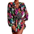thumbnail image 1 of Gvmfive Womens Wrap V Neck Lantern Long Sleeve Mini Dress with Belt, 1 of 6