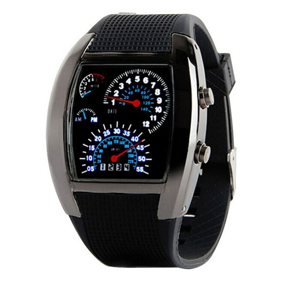 XZNGL Fashion Aviation Turbo Dial Flash LED Watch Gift Mens Lady Sports Car Meter BK