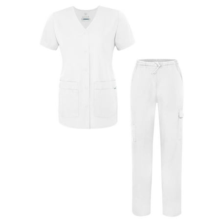 

Adar Universal Women s Scrub Set  Snap Front Scrub Top and Multi Pocket Scrub Pants