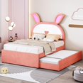 thumbnail image 6 of Bellemave Full Storage Bed Frame with Trundle, Upholstered Rabbit-Shape Platform Bed with LED Lights, Full Size Princess Bed with Storage for Teens Adults（Pink), 6 of 10