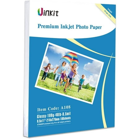 Uinkit 100 Sheets Photo Paper Glossy Inkjet 8.5x11 50 lb 180Gsm Everyday Printing for Inkjet Printers