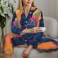 thumbnail image 6 of Salouo Neon Rabbit In Archway Pattern Women's Pajamas Set Long Sleeve Button Down Sleepwear Soft Pj Lounge Sets for women 2 Piece Pjs Set with Long Pants-Large, 6 of 7