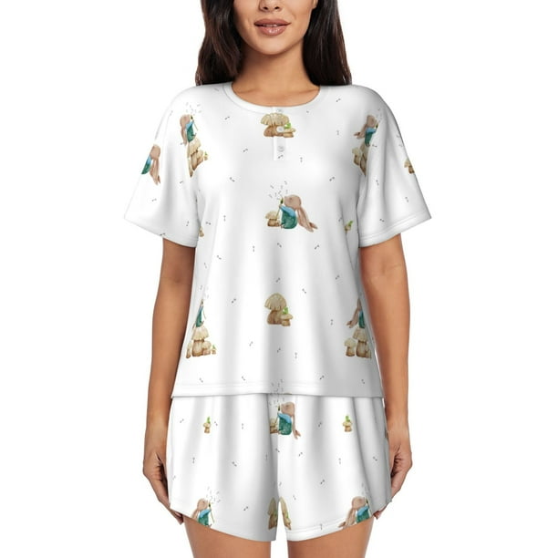 Fotbe Rabbit Blowing Dandelions Conjunto de Pijama Estampado para Mujer, 2 Piezas, Ropa de Dormir con Camiseta de Manga Corta y Shorts Suaves-3X-Large