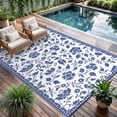 thumbnail image 3 of 10x14 Navy&White Outdoor Rug Waterproof Reversible, Floral Plastic Straw Patio Rug, Foldable Outdoor Area Rug for RV Camping, Picnic, Beach, Balcony, Deck & Garden 10x14 Navy&White, 3 of 9