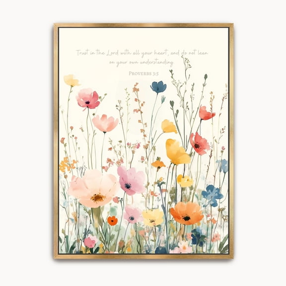 Proverbs 3:5 Trust In The Lord Wall Art, Watercolor Floral Christian Scripture Decor