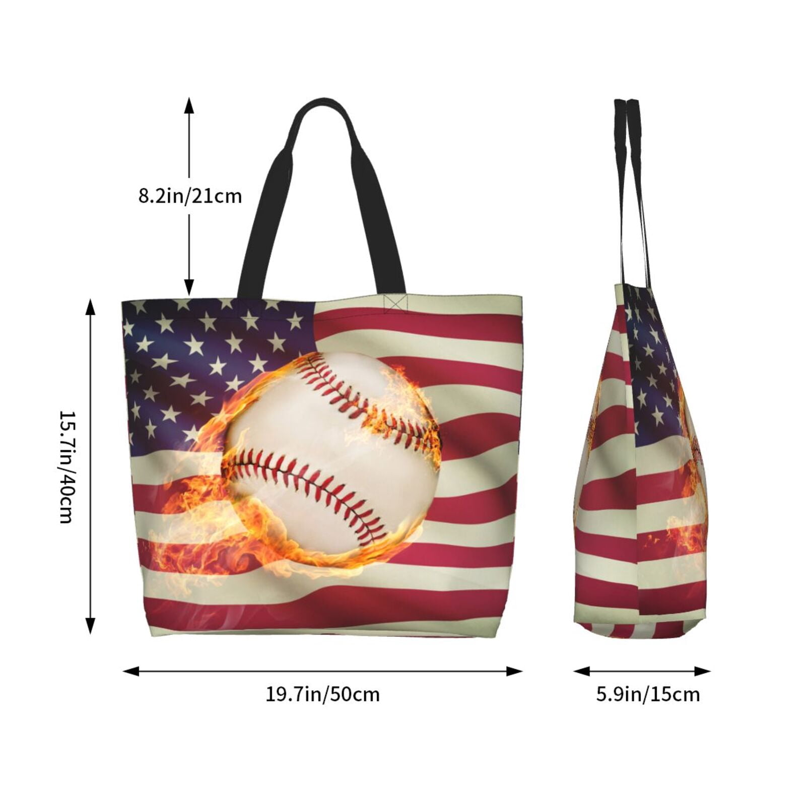 Naloa Baseball Ball With Flag Tote Bag for Women Large Capacity Shoulder Bag for College Work Travel Shopping