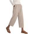 thumbnail image 5 of LEKWK Linen Crop Pants for Women Elastic Waist Casual Wide Leg Pants Loose Fit Solid Comfy Palazzo Bottoms with Pockets Fashion Beach Vacation Outfits, 5 of 7