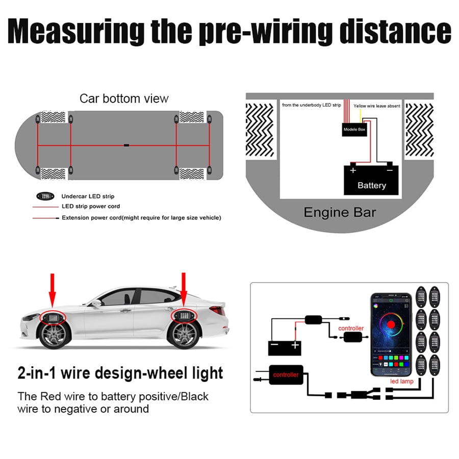 DC12V 8 Pods RGB LED Car Offroad Truck Rock Light Underbody Neon Lamp Waterproof
