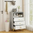 thumbnail image 2 of Gymax Commode 2 Pcs à 3 Tiroirs, Commode Haute de 37,5 Po avec Porte en Verre Cannelé Rabattable, 2 of 10