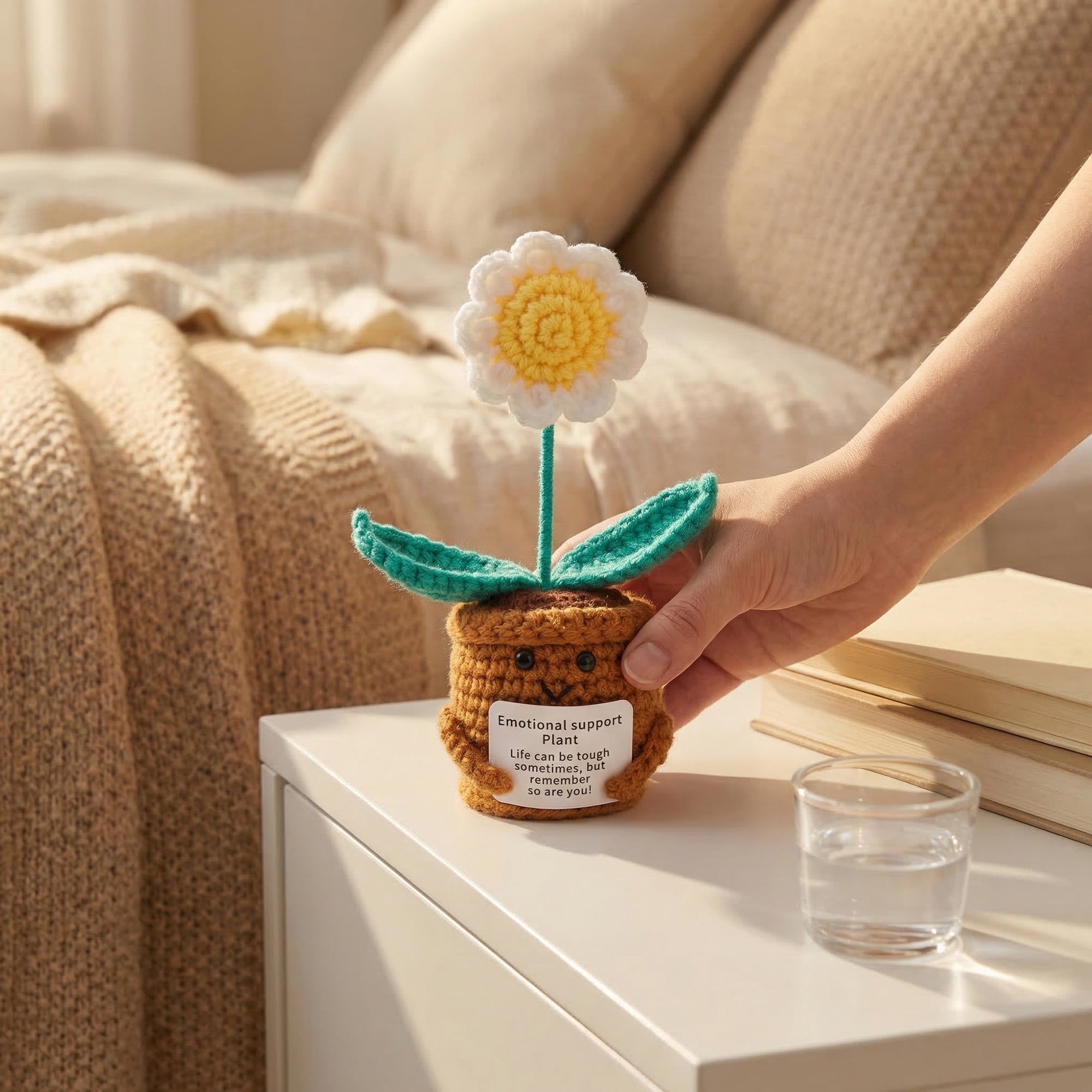 Unique Bargains Handmade Crochet Potted Knitted Plant Daisy-Shaped 4.3inch