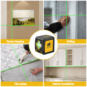 Globest Self-Leveling Laser Level, 100Ft/30M Green Cross Line Laser Level, Lazer Level 2 line laser for Construction and picture hanging, IP54 Waterproof, 360° Magnetic Base and Battery Included