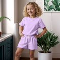thumbnail image 2 of Gubotare Baby Girl Clothes Summer Toddler Baby Girl Summer Clothes Flower Bow Short Sleeve T Shirt Tops Shorts 2Pcs Set Cute Waffle Outfits 1T 2T (Purple,1-2 Years), 2 of 4