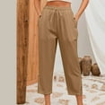 thumbnail image 6 of Frostluinai Linen Capris for Women Drawstring High Elastic Waisted Lace Harem Pants Wide Leg Solid Color Lounge Cropped Pants with Pockets, 6 of 9