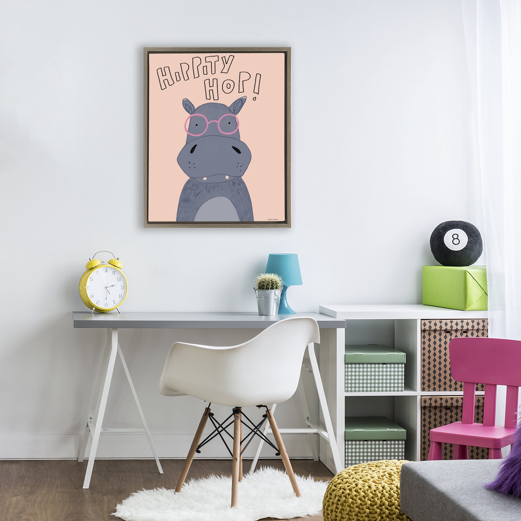 Stupell Industries Hippity Hop Hippo Brown Framed Floater Canvas Wall Art, design by Rachel Nieman
