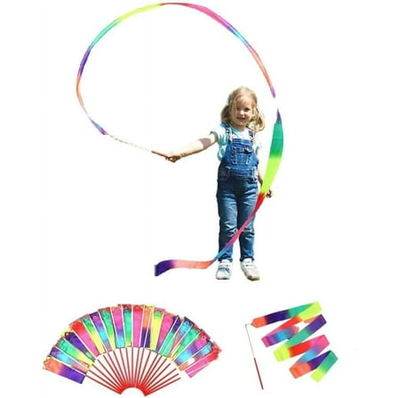 20 Pack Ribbon Dancing Wands Party Favors for Kids, Rainbow Birthday Decorations, Princess Party Supplies, Girls Party Games, Gymnastics Goody Bag Stuffers (Rainbow)