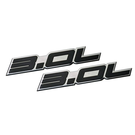 2 x (Pair / Set) 3.0L Liter Embossed BLACK on Highly Polished Silver Real Aluminum Auto Emblem Badge Nameplate for Cadillac Chevrolet Equinox Dodge Stealth Ford Ranger GMC Jeep Subaru Toyota Camry