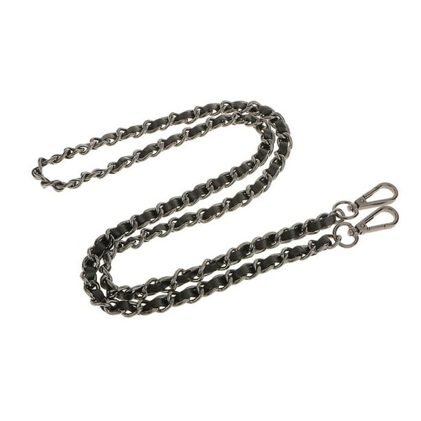 Correa de repuesto de cadena metálica y cuero de 120 cm, asa para bolso bandolera/clutch. Gris + negro