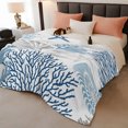 thumbnail image 2 of Blue Grey Coastal Throw Blanket, Flannel Fleece Blanket with Striped Design for Couch, Summer Beach Coral Shell Starfish Soft Breathable All Season Plush Blankets for Sofa Office Bed 50"x60", 2 of 9