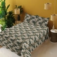 thumbnail image 2 of Ambesonne Nature Fitted & Flat Sheet with Shams 4 Pcs Set, Exotic Leaf Sketch Pattern, Queen, Hunter Green Ivory and Sepia, 2 of 5