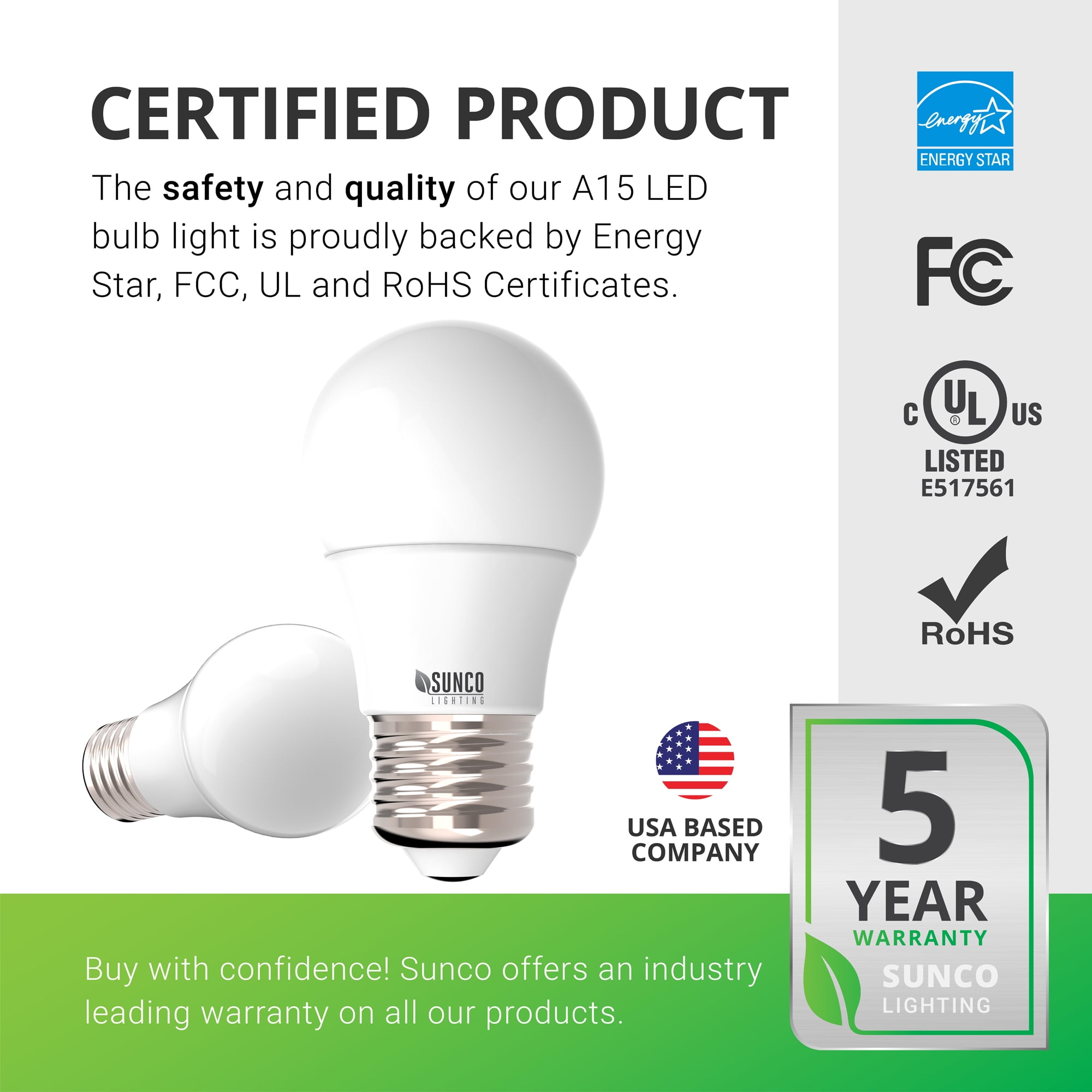 Sunco 10 Pack A15 LED Ceiling Fan Light Bulbs E26 Medium Base CRI92 4000K Cool White 8W Equivalent 60W, 800 Lumens, Dimmable Waterproof Super Bright Appliance Indoor Outdoor UL