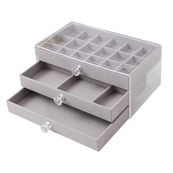 FVDPWYE Jewelry Organizer Box Jewelry Holder Desktop for Women Elegant Clear Jewelry Box Gray