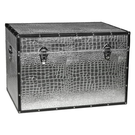 Oriental Furniture Faux Leather Silver Crocodile Trunk
