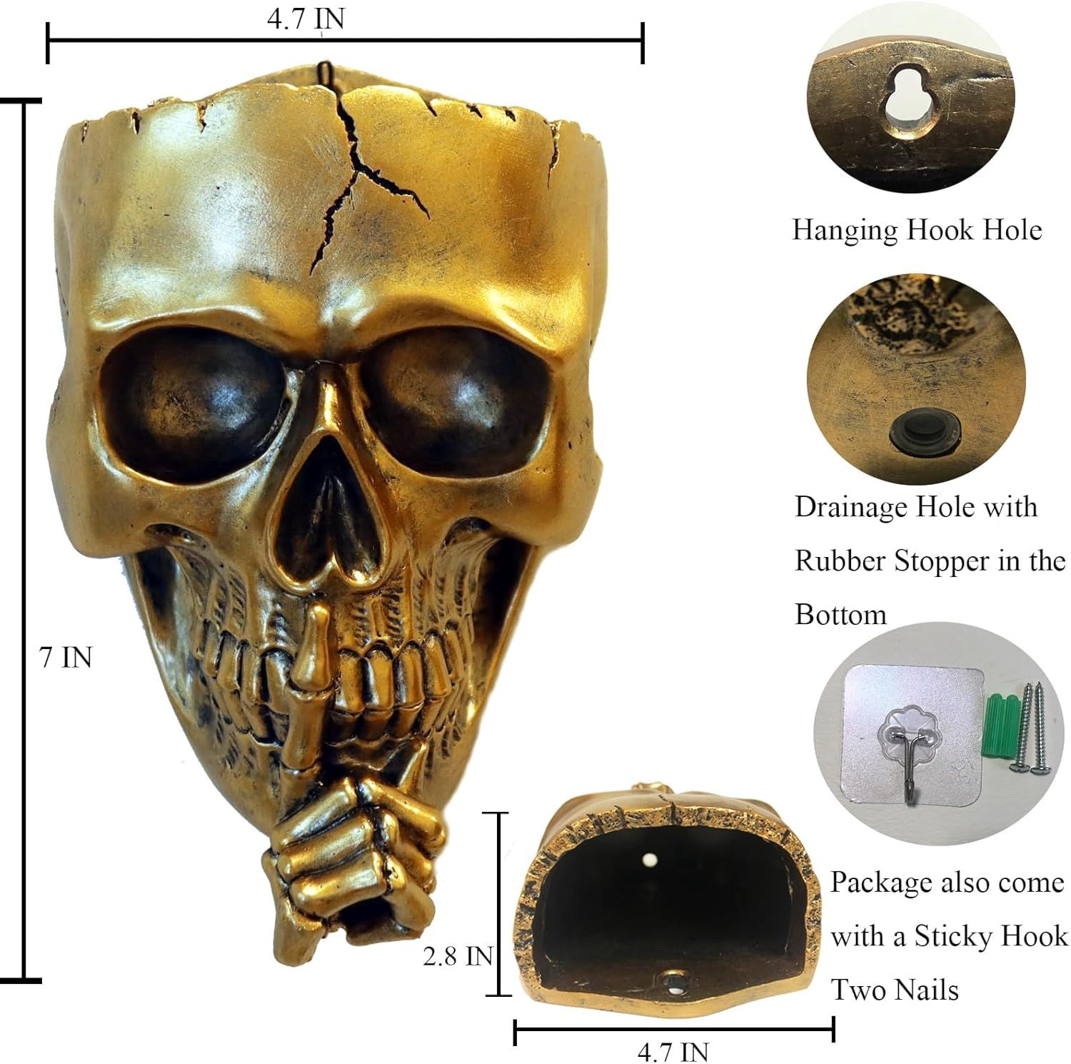 Skull Face Hanging Planter with Drainage Hole for Indoor Outdoor Plants