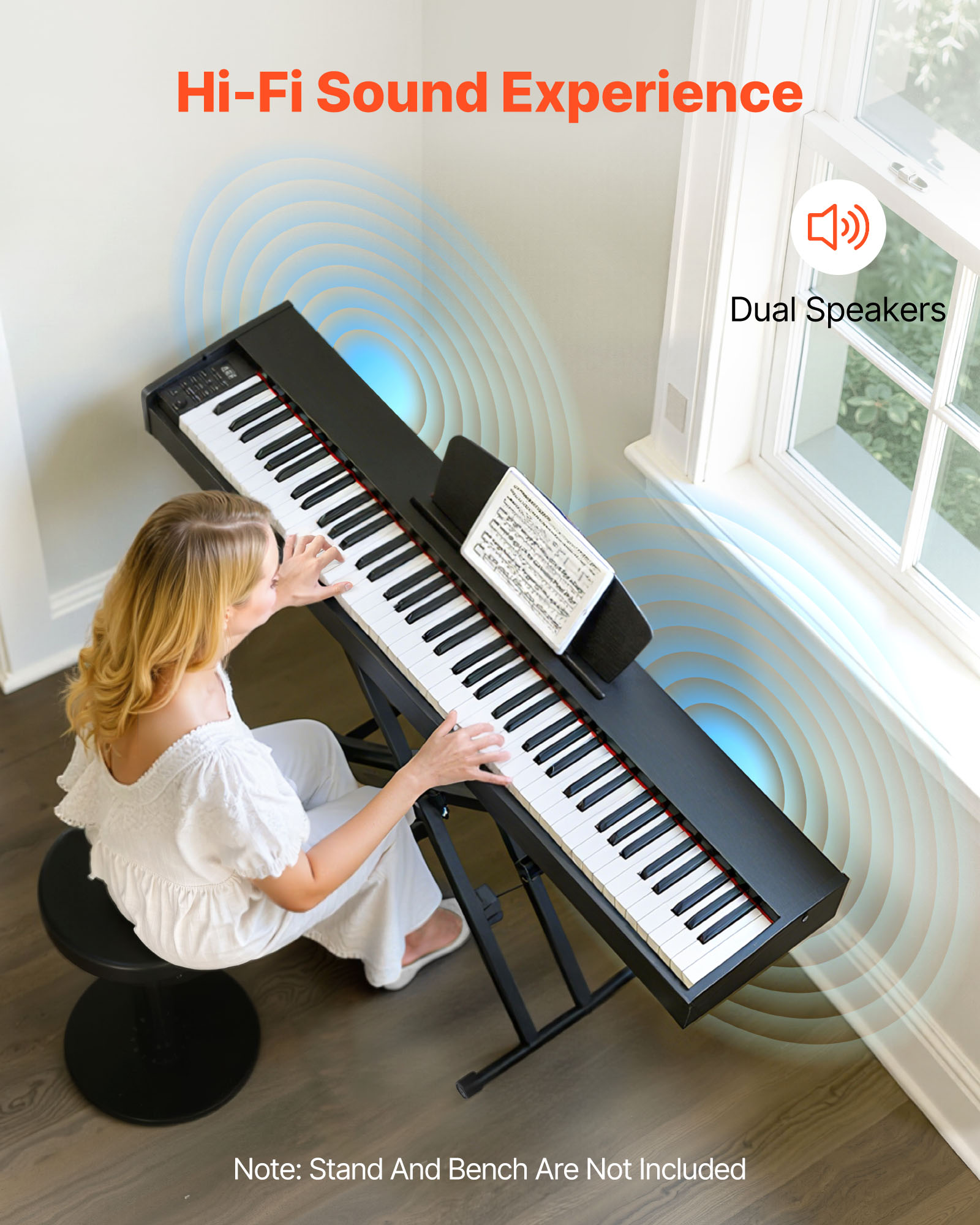 VEVOR Weighted Digital Piano, 88 Keys Fully Weighted, Electric Piano Dual Keyboard & Speakers, with Sustain Pedal, Recording Function, 238 Tones, Wireless Connection, for Beginners, Without Stand