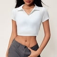thumbnail image 2 of Trendfront Womens Solid Polo Shirts Collared Short Sleeve Cropped Slim Fit Casual Summer Golf Tops Sports Fan Everyday Wear, 2 of 3