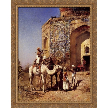 Old Blue'Tiled Mosque, Outside of Delhi, India 28x34 Large Gold Ornate Wood Framed Canvas Art by Edwin Lord Weeks