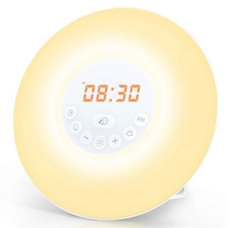 Wake Up Light, Alarm Clock-[2019 Upgraded] 4 Digital Alarm Clock with Sunrise Simulation, 7 Colors Night Light, Nature Sounds, FM (Best Wake Up Light 2019)