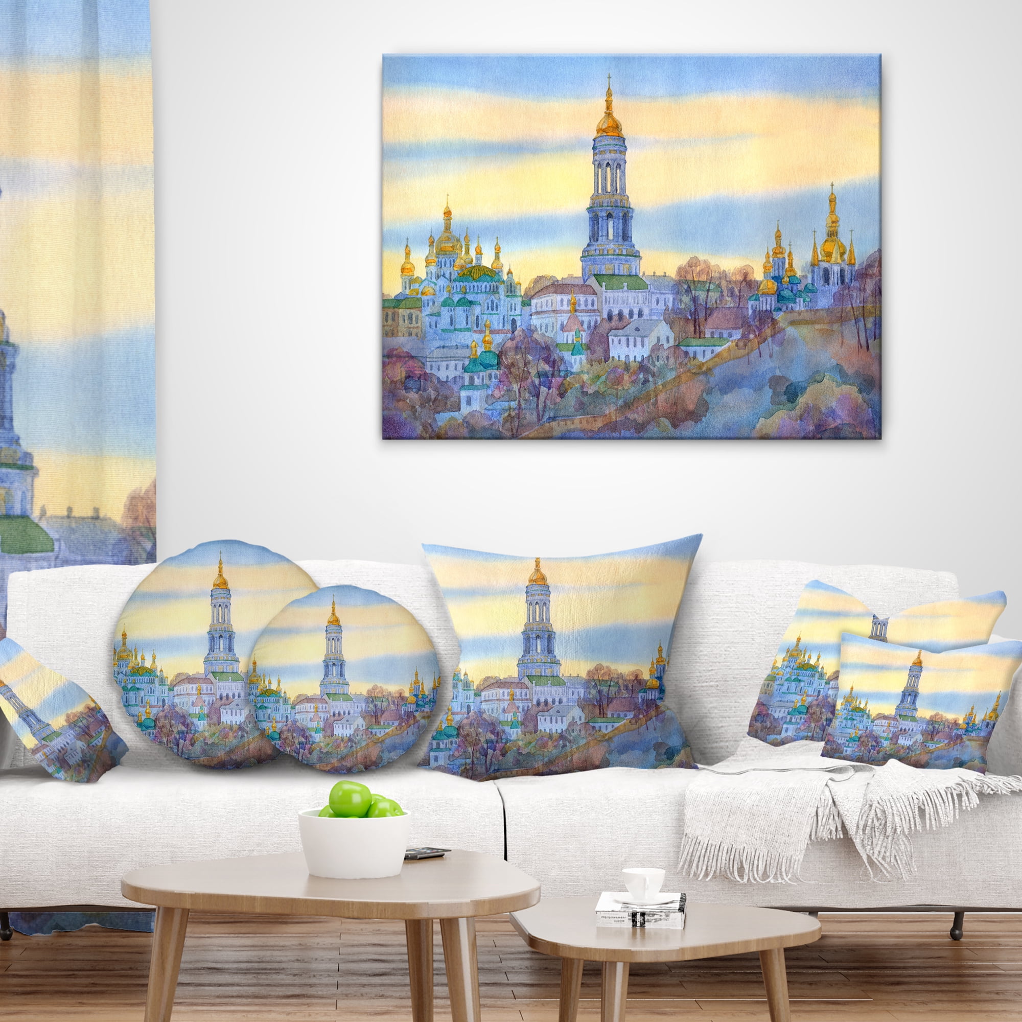 Designart Monastery on Steep Hill - Cityscape Painting Throw Pillow - 12x20