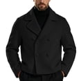 thumbnail image 7 of Hulanddfd Men's Pea Coat Turn Down Collar Double Breasted Short Wool Blend Jacket Casual Fall Winter Outerwear, 7 of 7