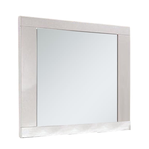 BenJara Gely Dresser Mirror, 46 Inch Glossy White Lacquer, Solid Wood Frame