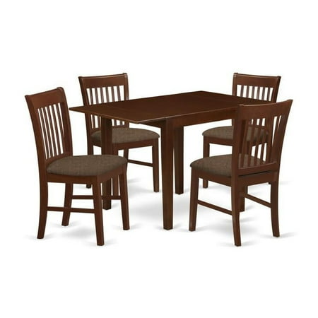 East West Furniture Norden 5-piece Wood Dining Set with Linen Seat in Mahogany