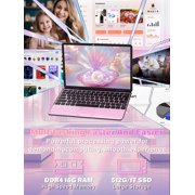 Pink Touchscreen Laptop 11 Mini 2-in-1 , FHD IPS , Intel N100, 16GB DDR4 RAM, 512GB SSD, (Win 11 Pro + Office), Backlit Keyboard, Facial Recognition, USB-C – Portable Laptop for Students & Travel